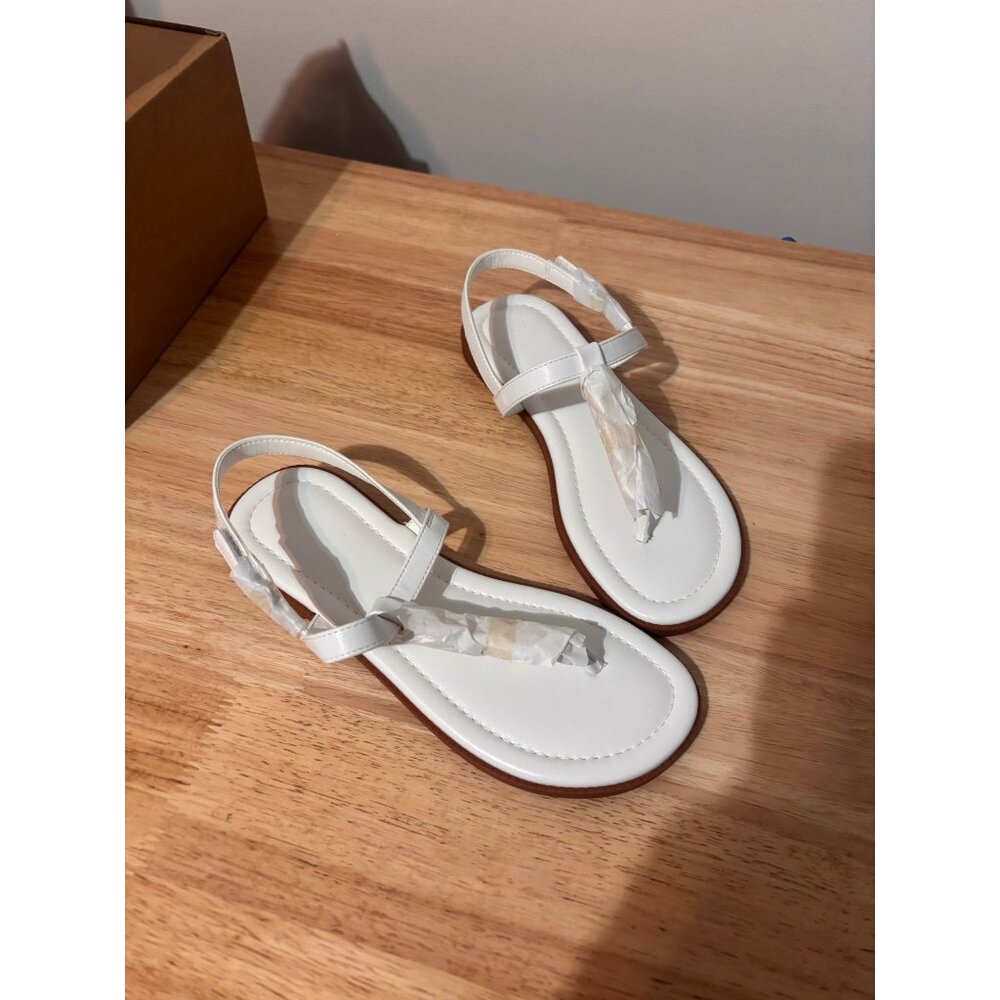 Youth Size 4 T-Strap White Sandals With Brown Sole - Picture 6 of 6
